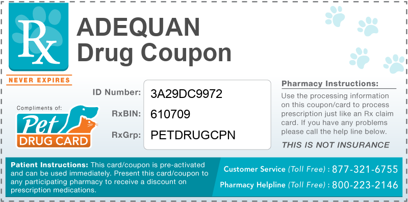 This Adequan coupon provides significant prescription savings at pharmacies nationwide