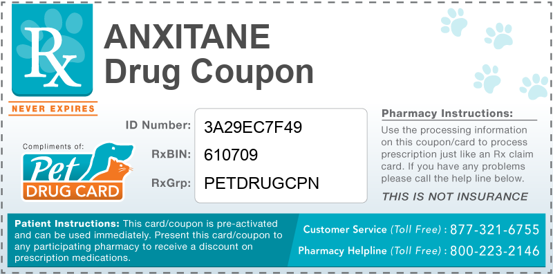 This Anxitane coupon provides significant prescription savings at pharmacies nationwide