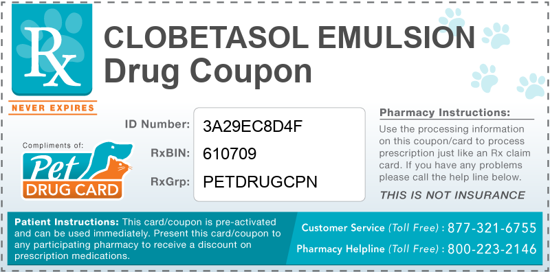 This Clobetasol Emulsion coupon provides significant prescription savings at pharmacies nationwide
