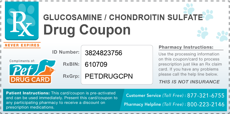 This Glucosamine / Chondroitin Sulfate coupon provides significant prescription savings at pharmacies nationwide