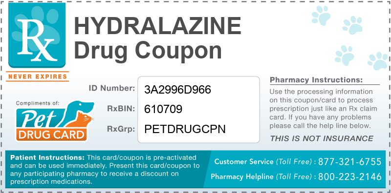 This Hydralazine coupon provides significant prescription savings at pharmacies nationwide