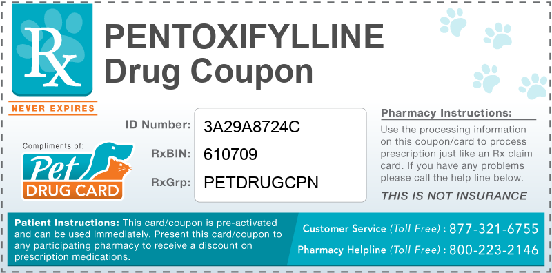 This Pentoxifylline coupon provides significant prescription savings at pharmacies nationwide